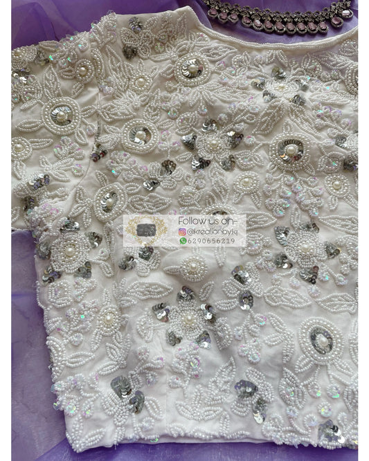 White Blouse with pearls and sequins heavy work  - kreationbykj