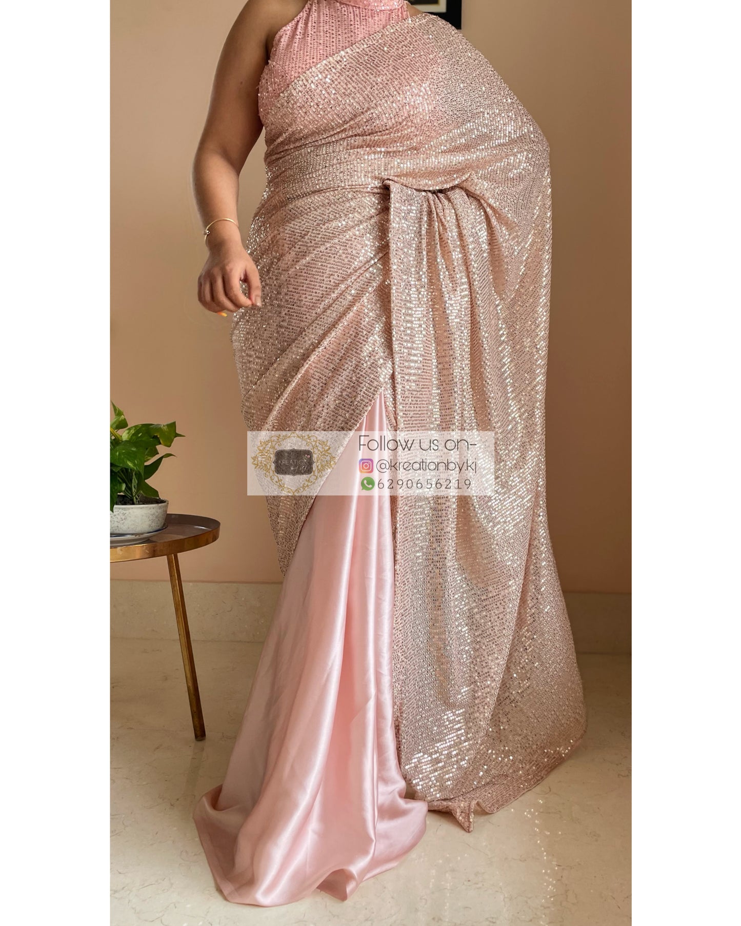 Beige Sequins Half Saree