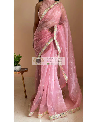 Blush Pink Organza Saree with Border