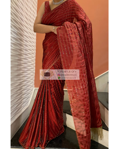 Noorani Maroon Georgette Saree - kreationbykj