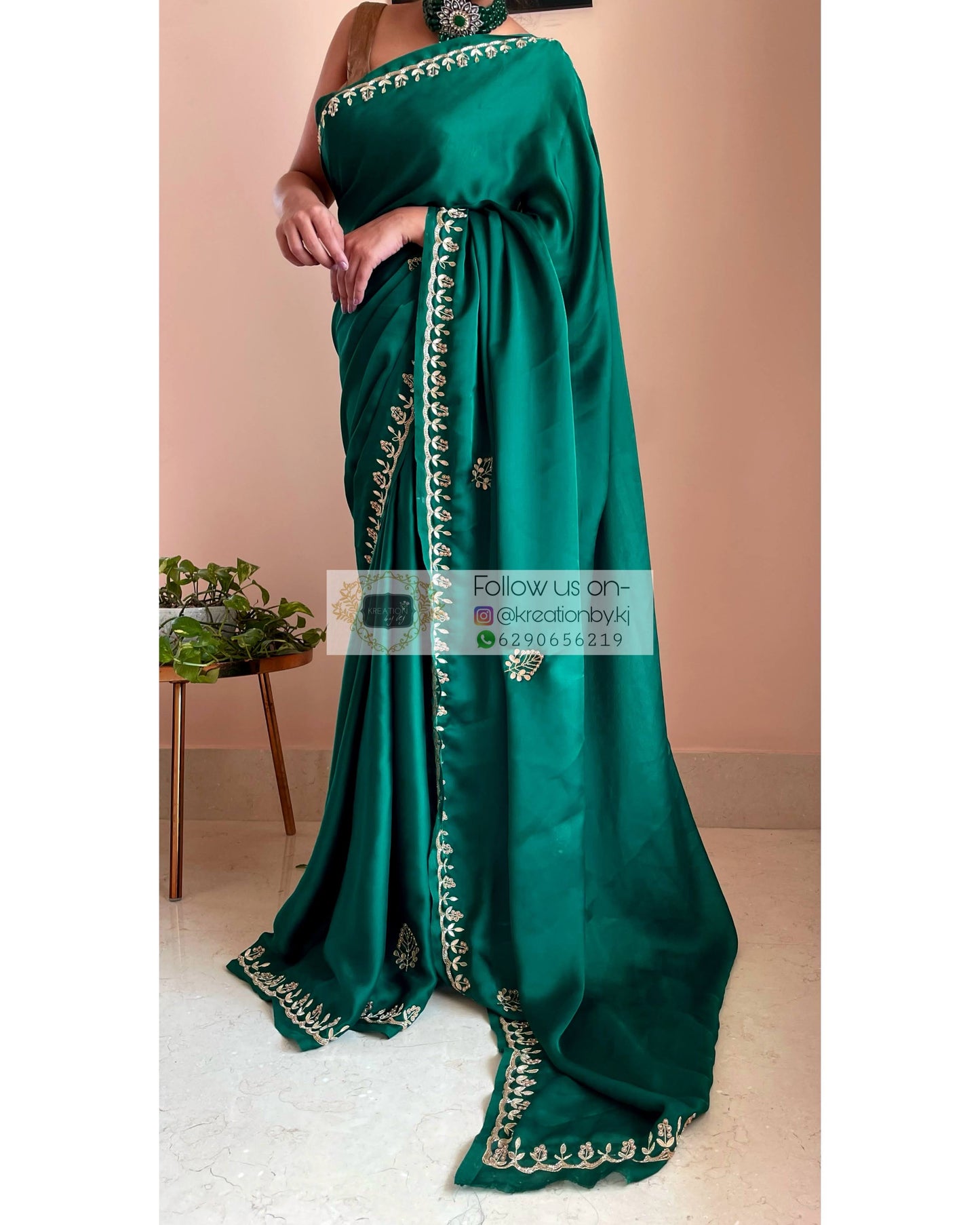 Green Crepe Silk Saree with Gota Patti Border