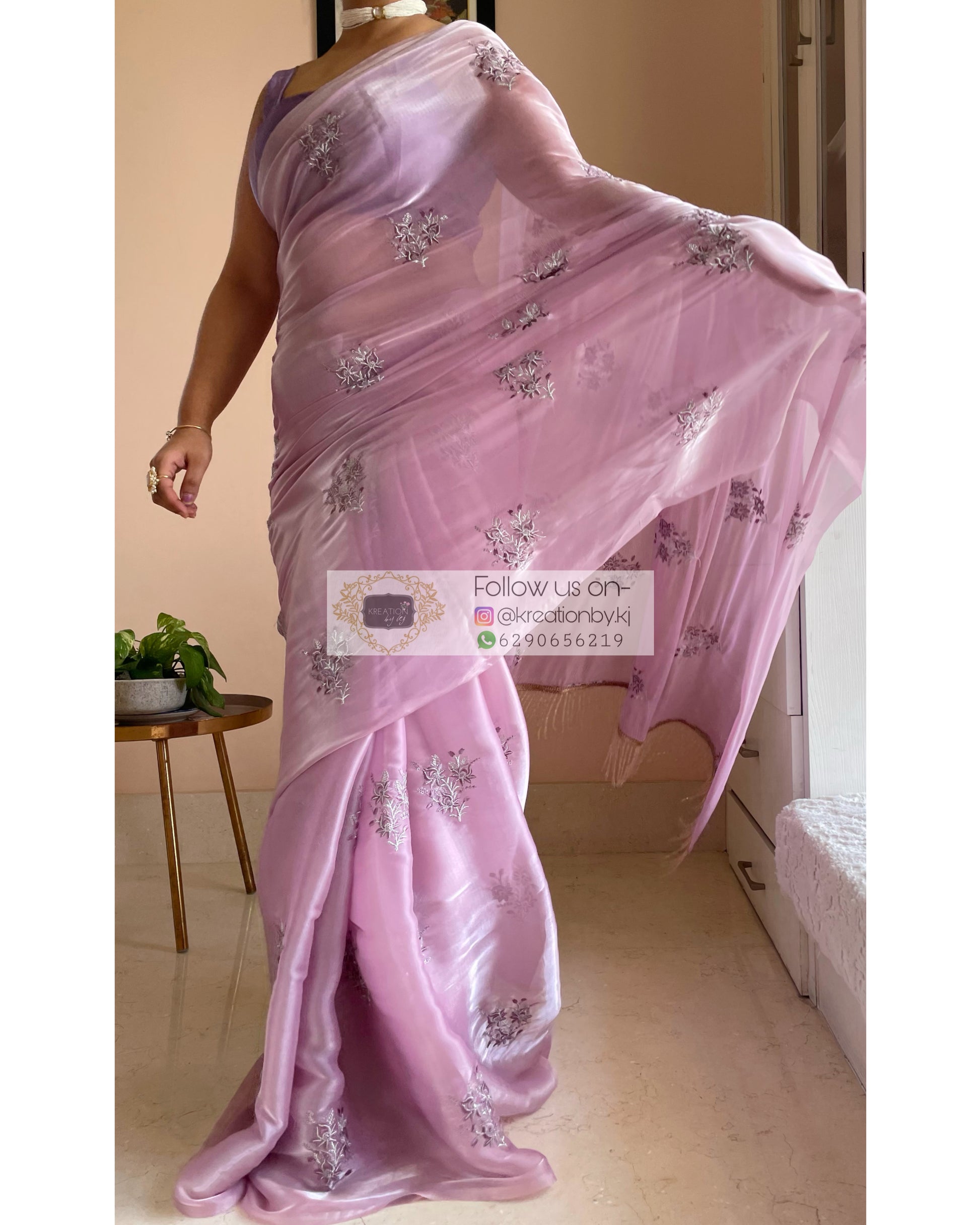 Shop Online Lilac Embroidered Sheer Saree in USA