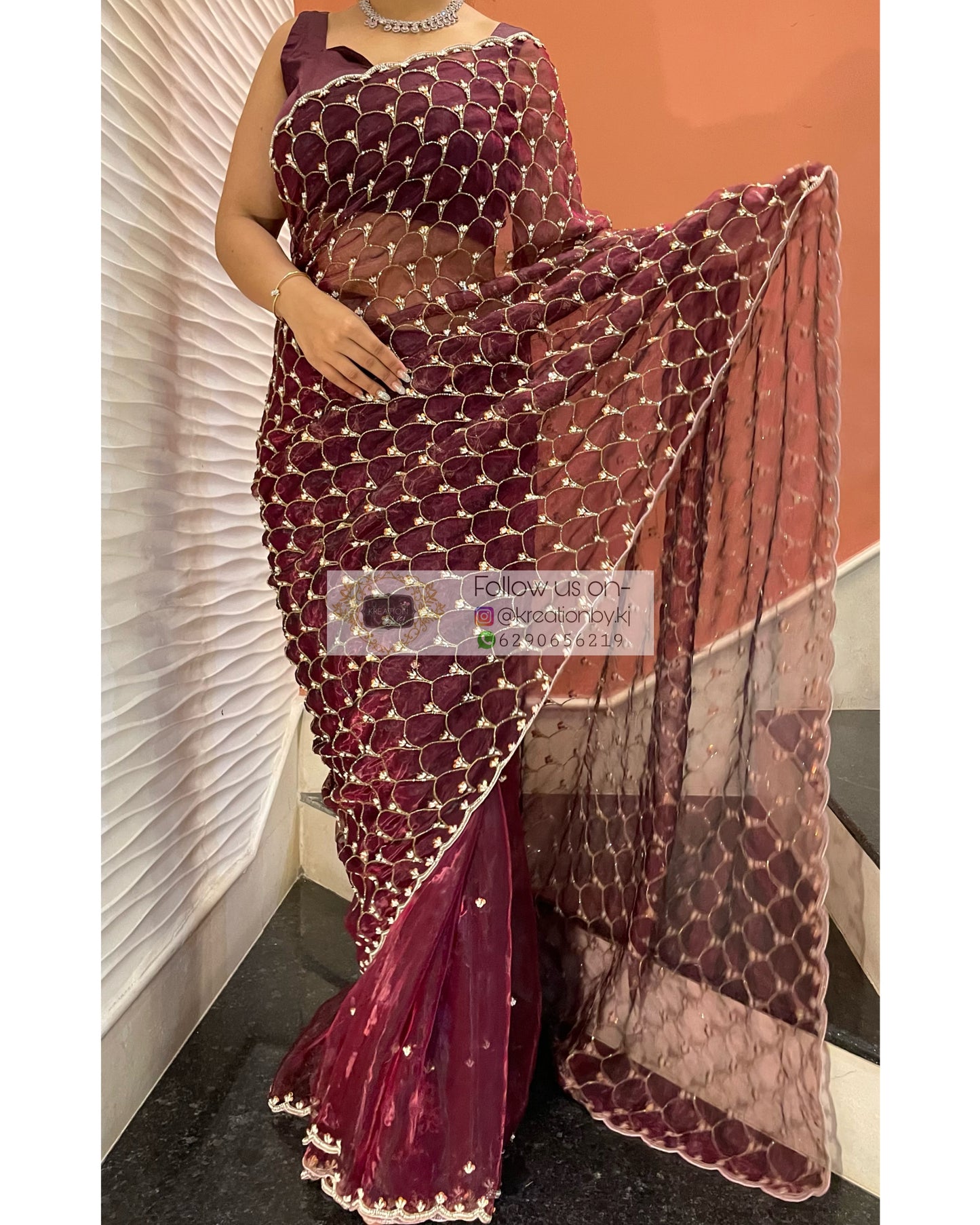 Wine Glass Tissue Mehraab Saree - kreationbykj