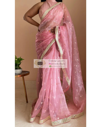 Blush Pink Organza Saree with Border