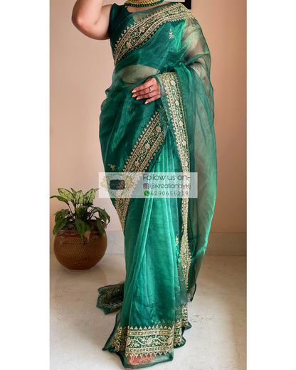 Forest Green Zarina Saree - kreationbykj