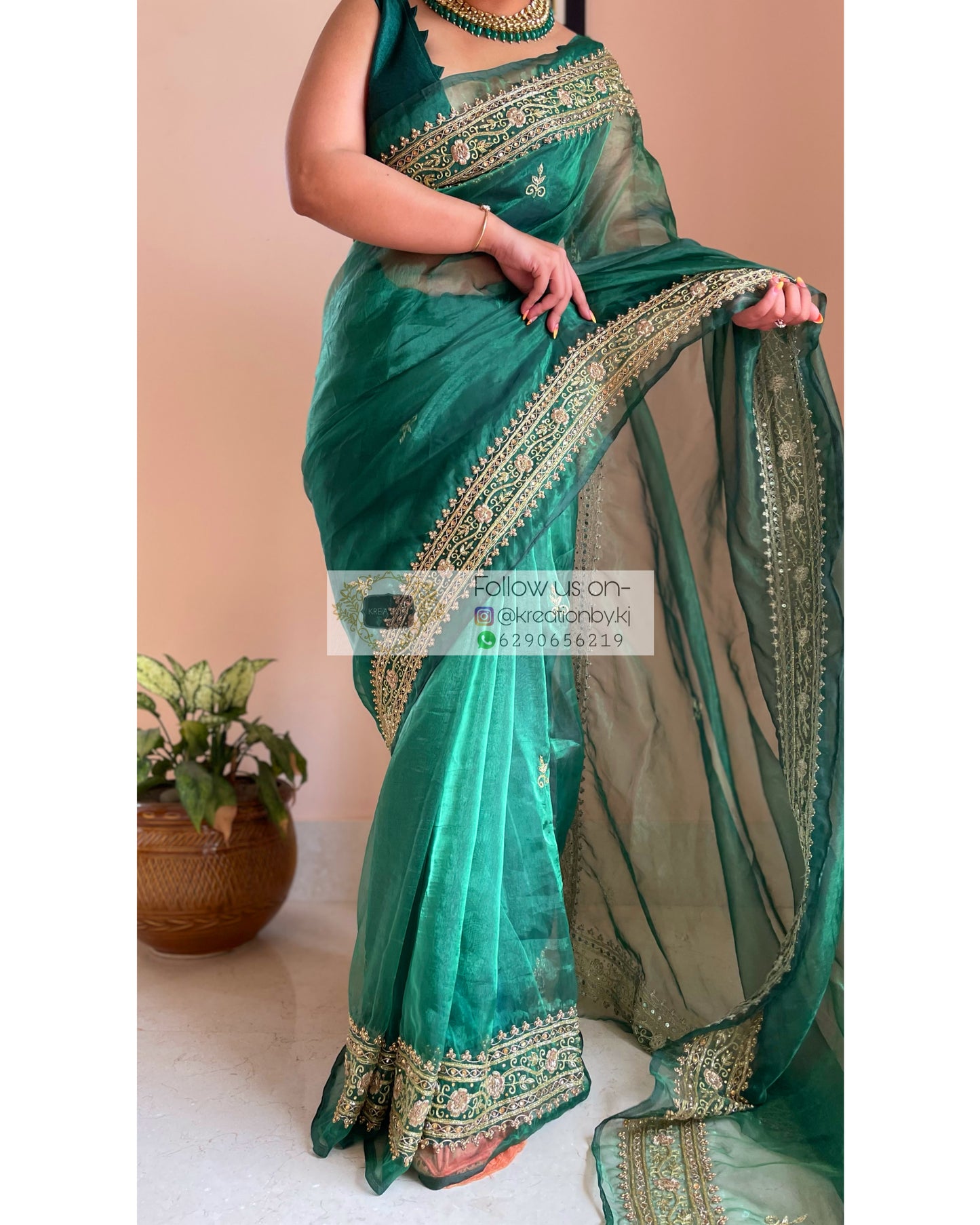 Forest Green Zarina Saree - kreationbykj