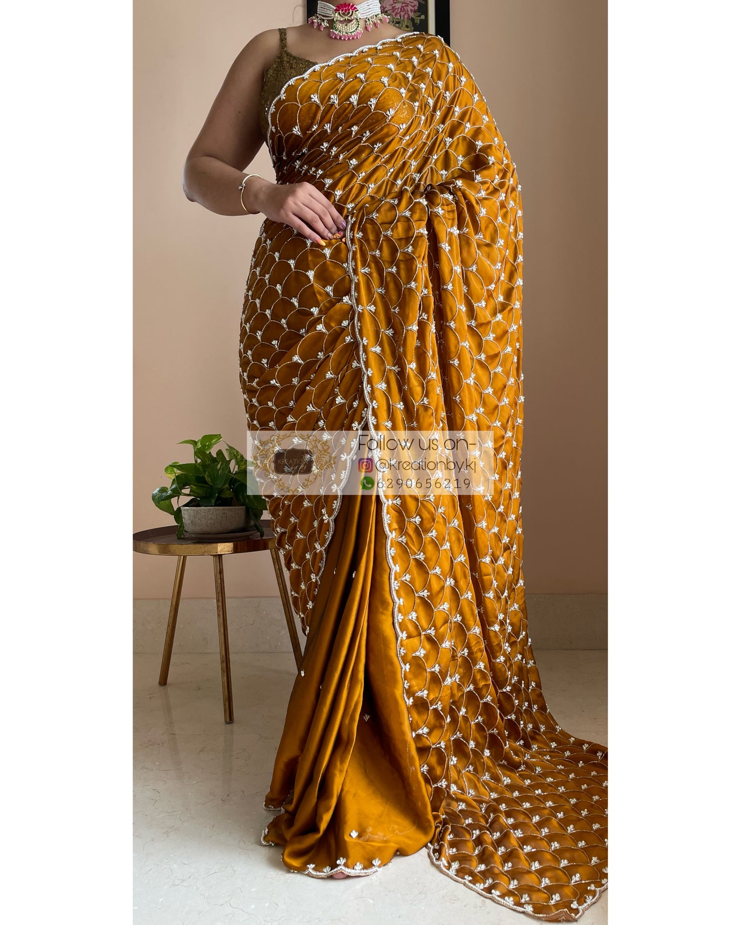 Mustard Golden Cutdana Mehraab Jaal Saree