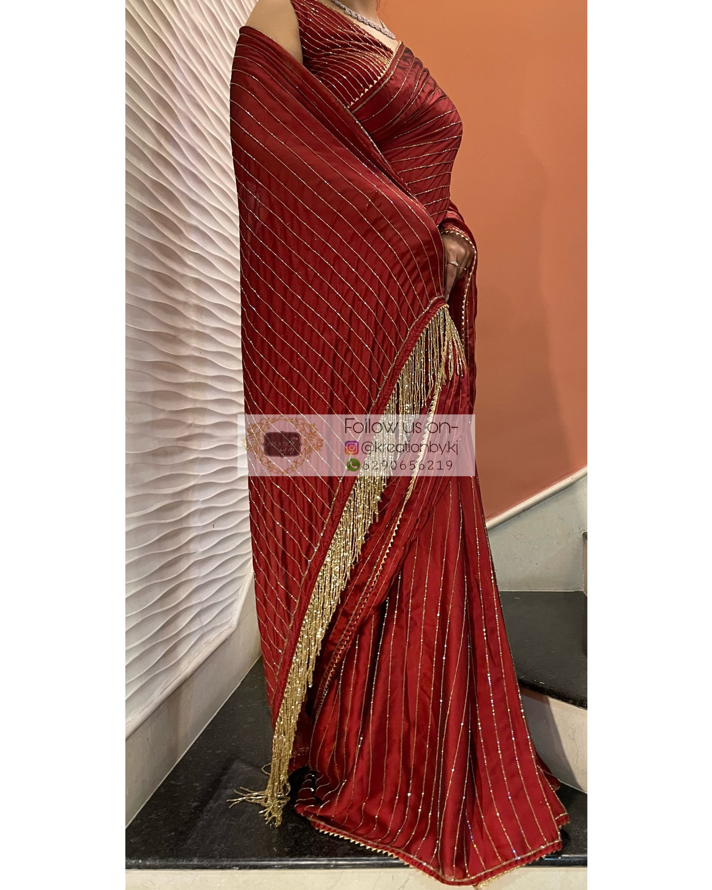 Noorani Maroon Georgette Saree - kreationbykj