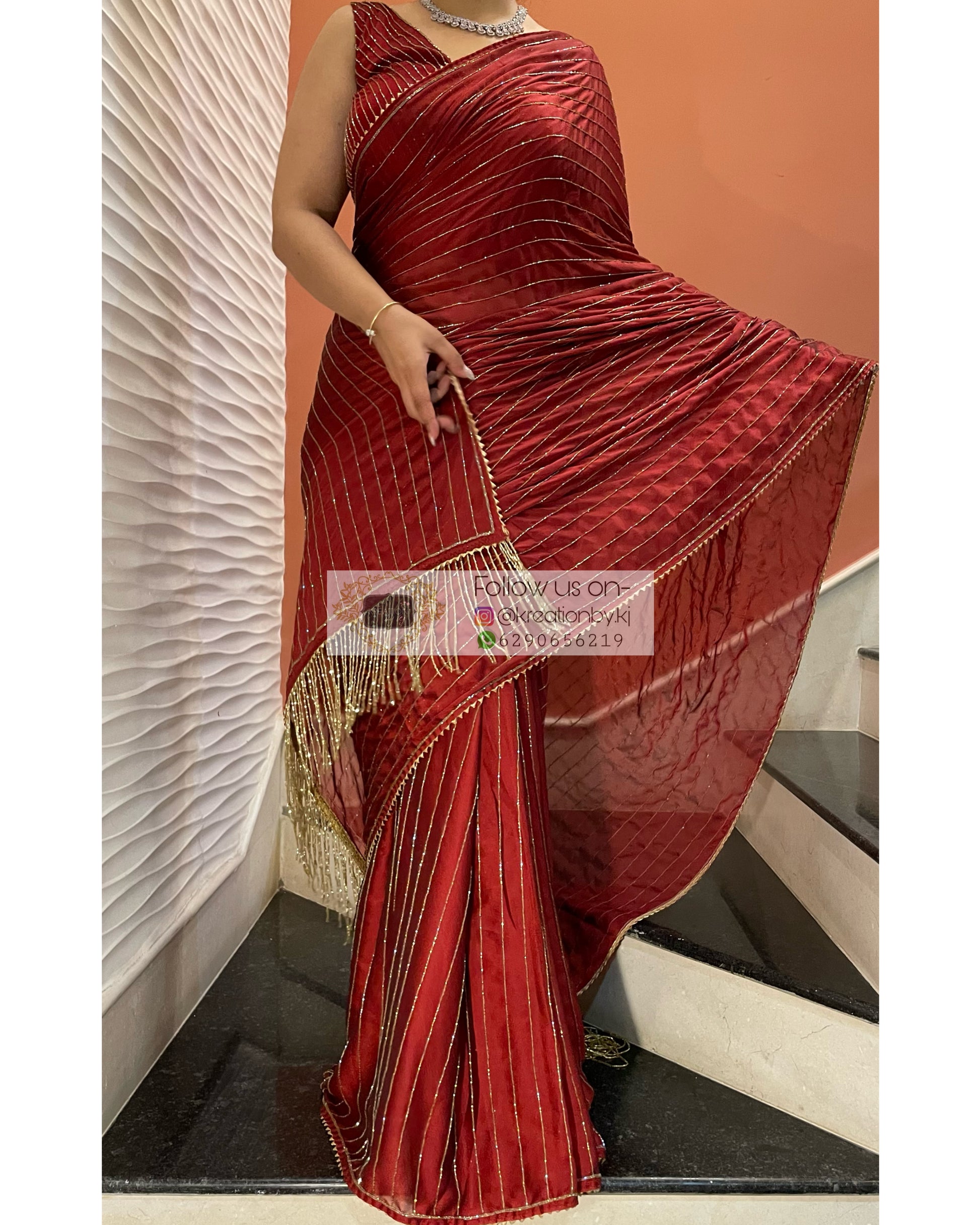 Noorani Maroon Georgette Saree - kreationbykj