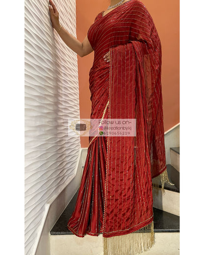 Noorani Maroon Georgette Saree - kreationbykj