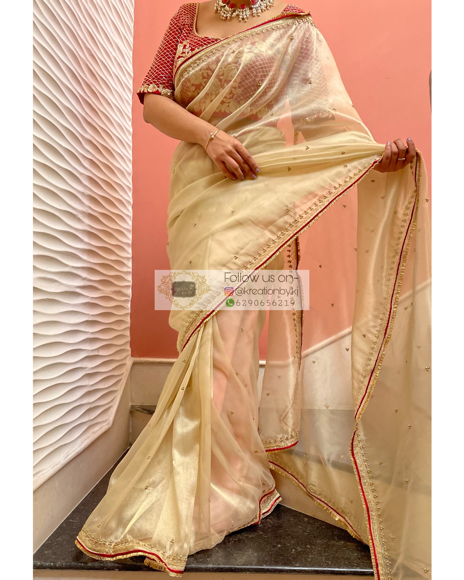 Swarna Beige Tissue Saree - kreationbykj