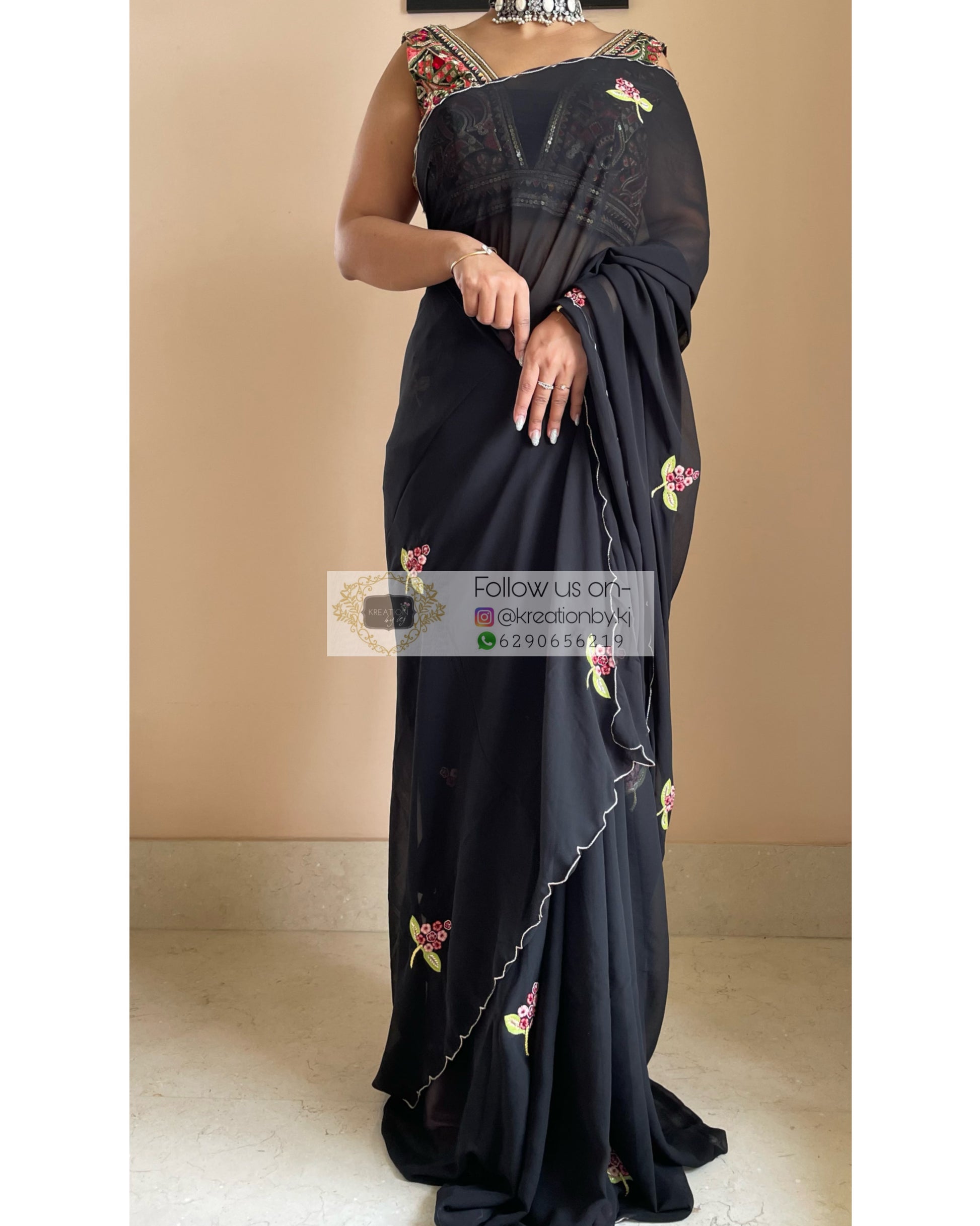 Black Daisies on My Mind Saree - kreationbykj