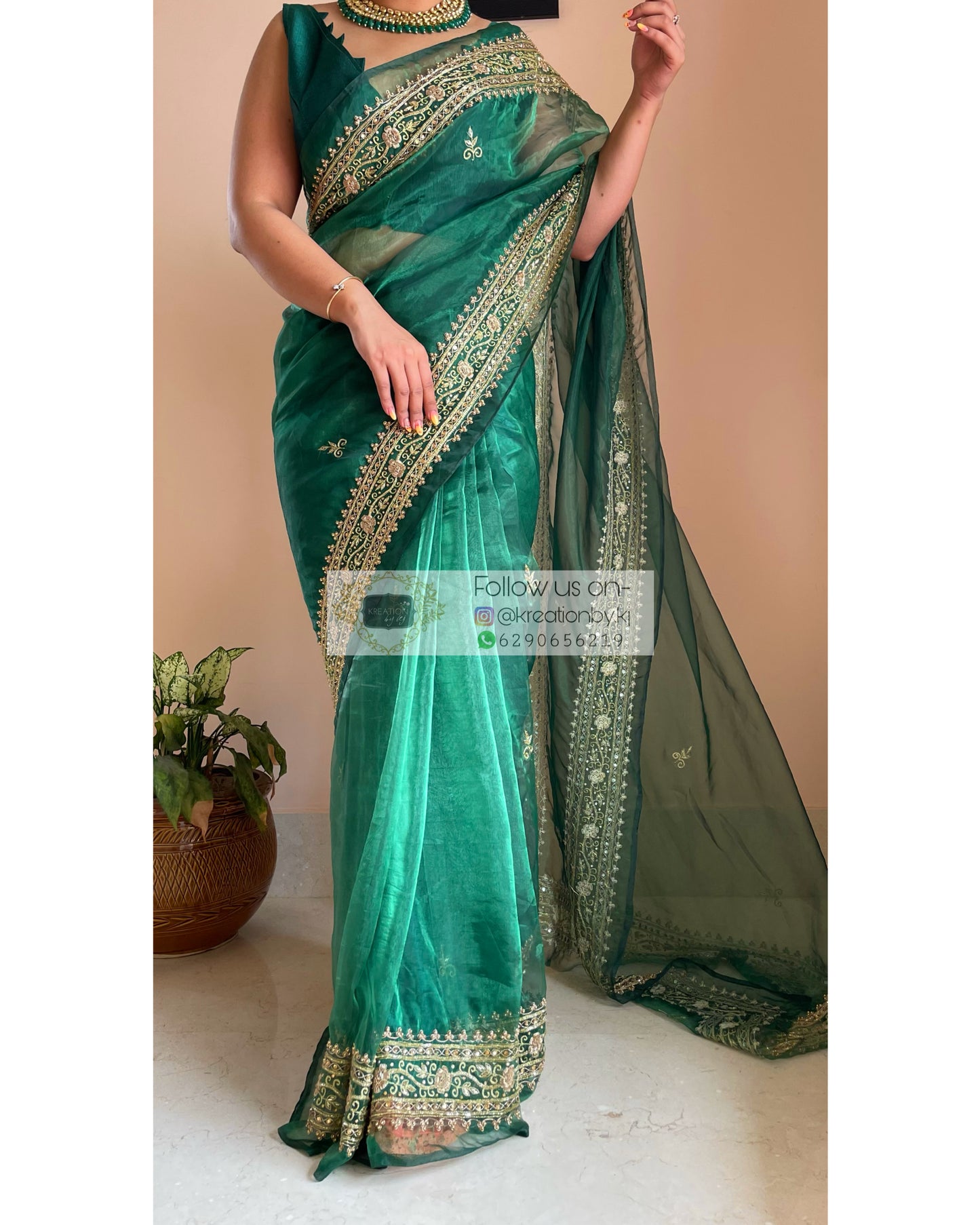 Forest Green Zarina Saree - kreationbykj