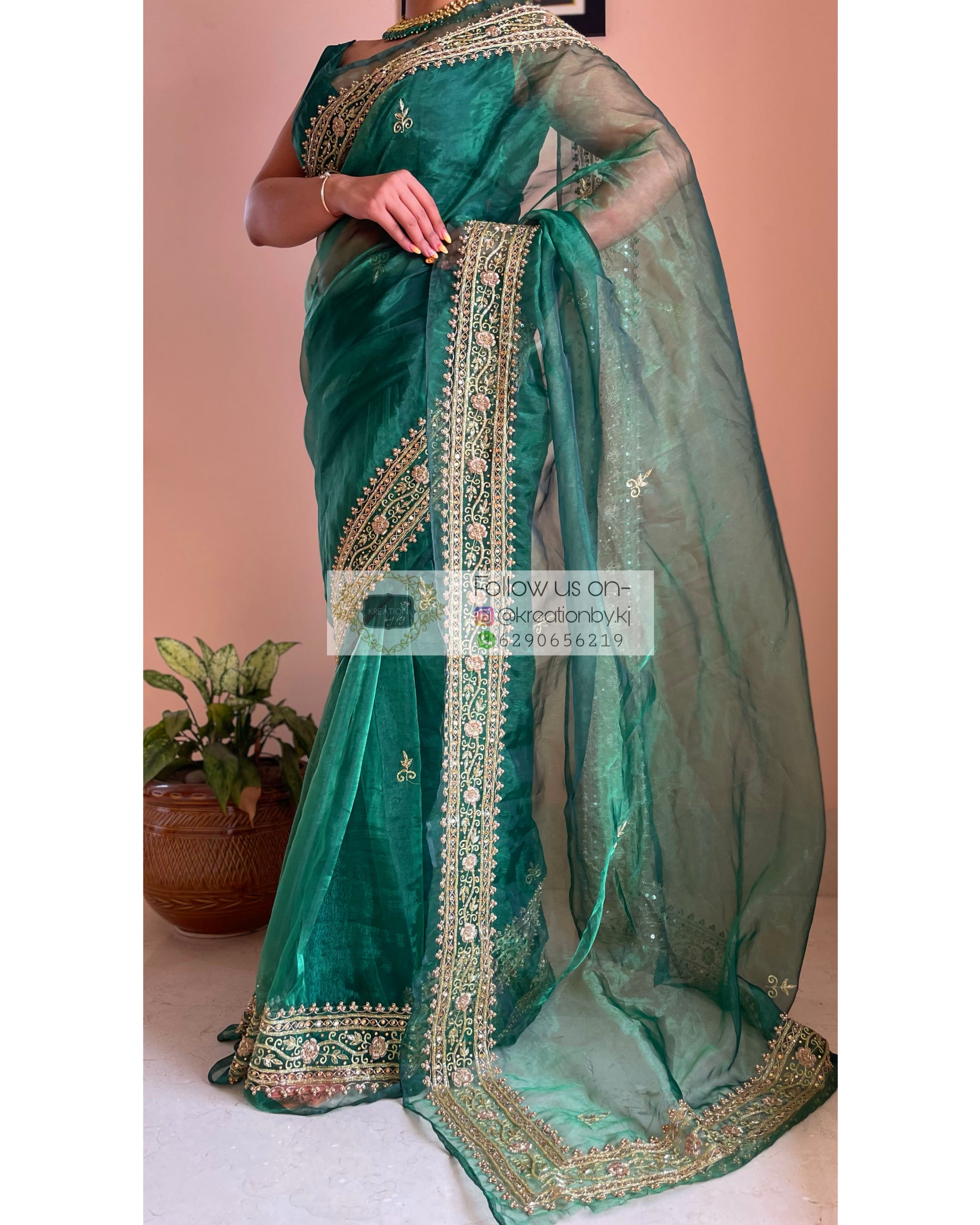 Forest Green Zarina Saree - kreationbykj