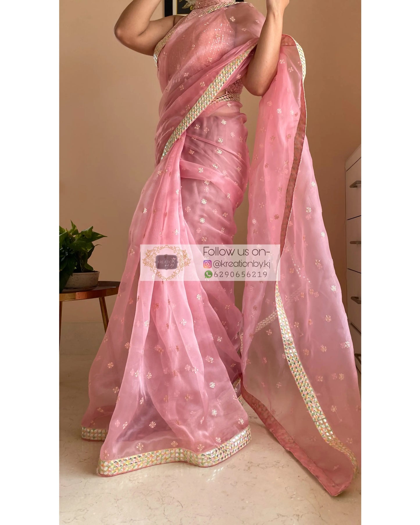 Blush Pink Organza Saree with Border