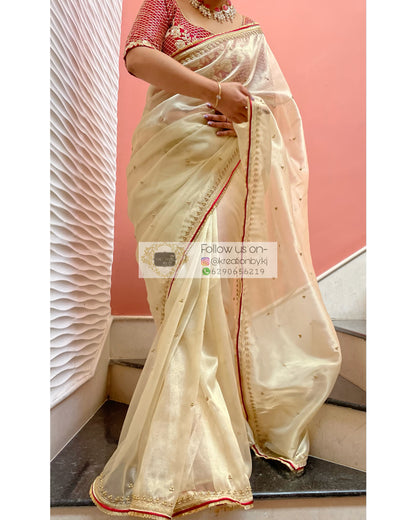 Swarna Beige Tissue Saree - kreationbykj