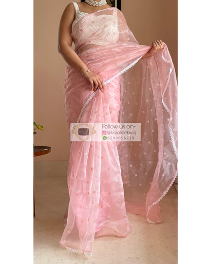 Pale Pink Falling For You Organza Saree