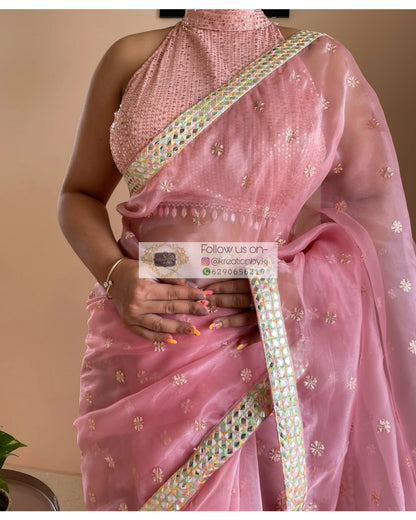 Blush Pink Organza Saree with Border