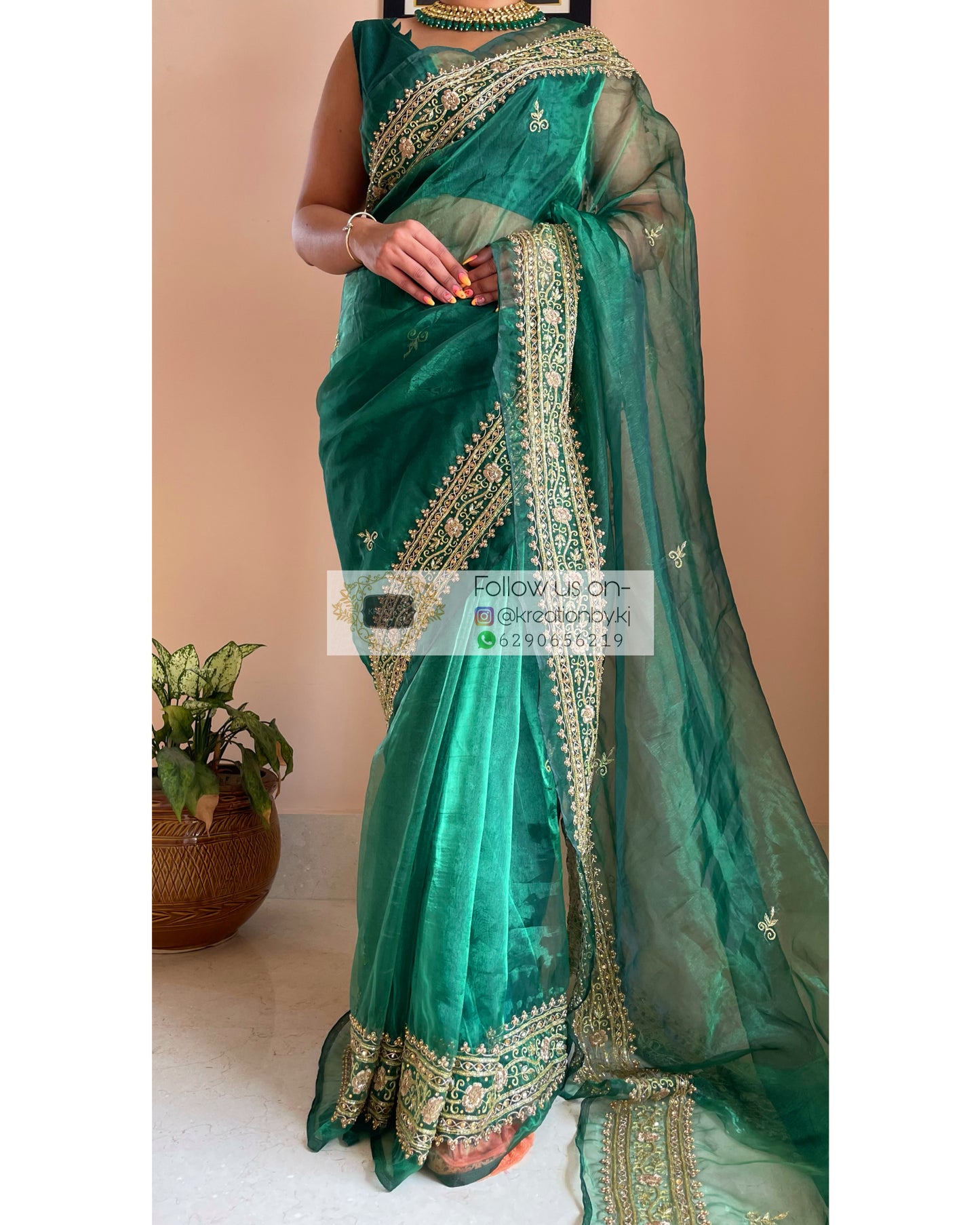 Forest Green Zarina Saree - kreationbykj