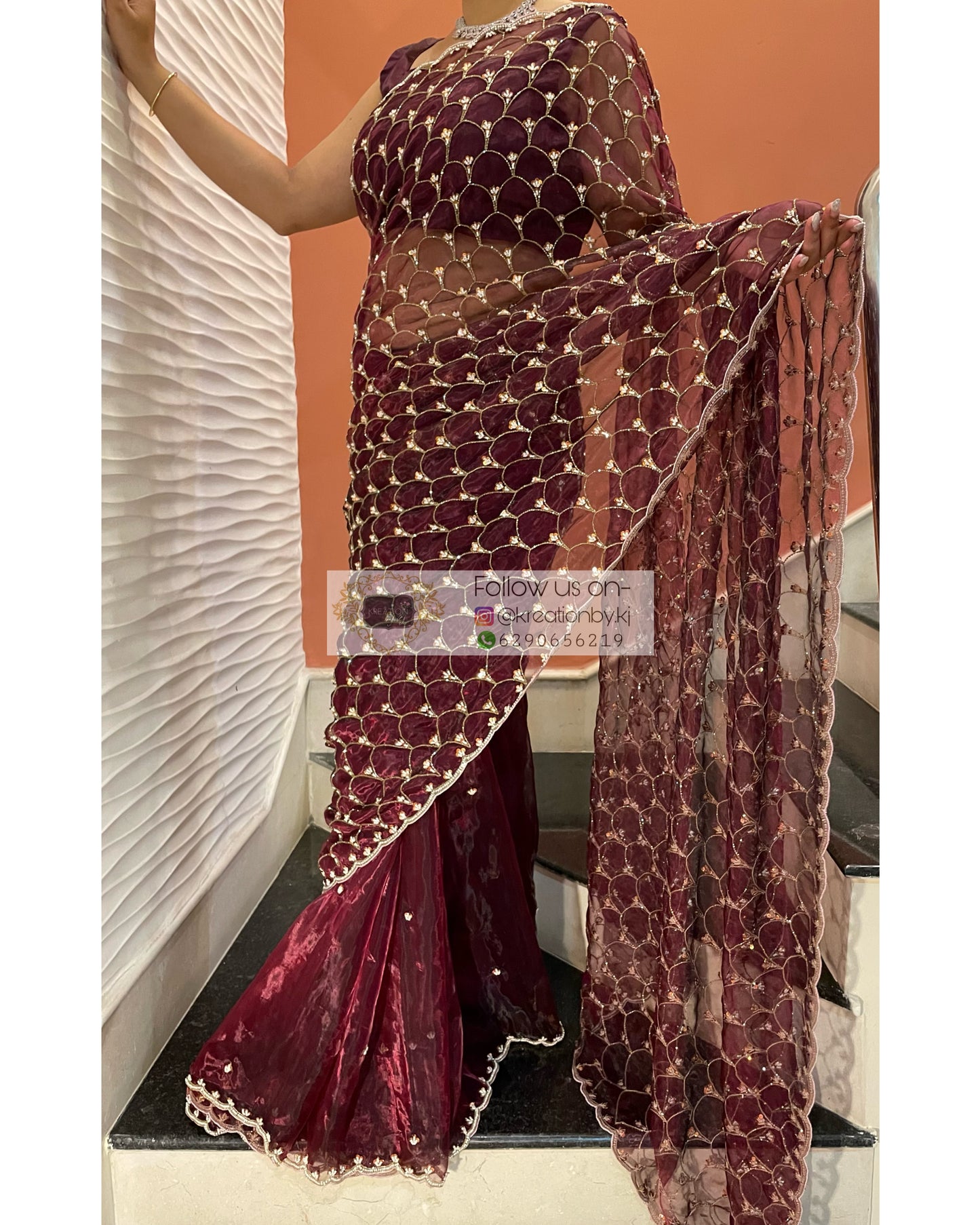 Wine Glass Tissue Mehraab Saree - kreationbykj