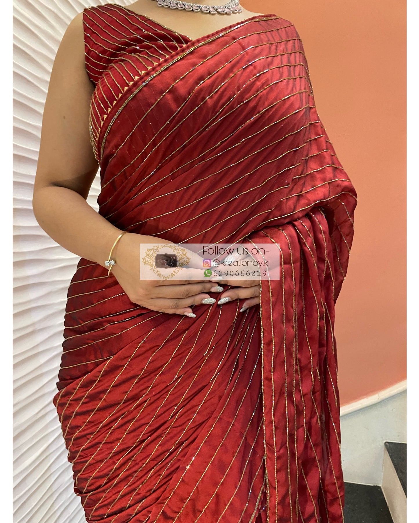 Noorani Maroon Georgette Saree - kreationbykj