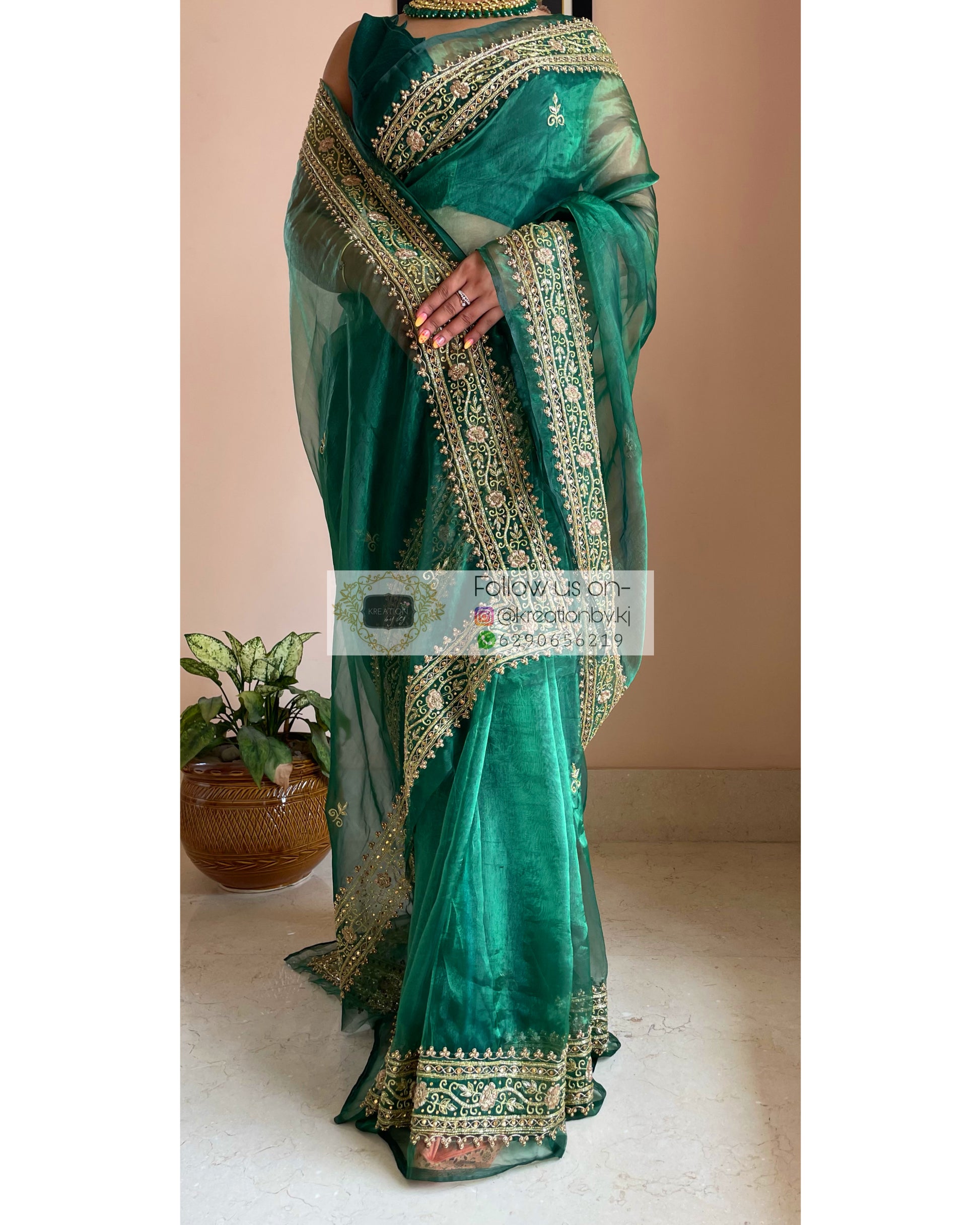 Forest Green Zarina Saree - kreationbykj