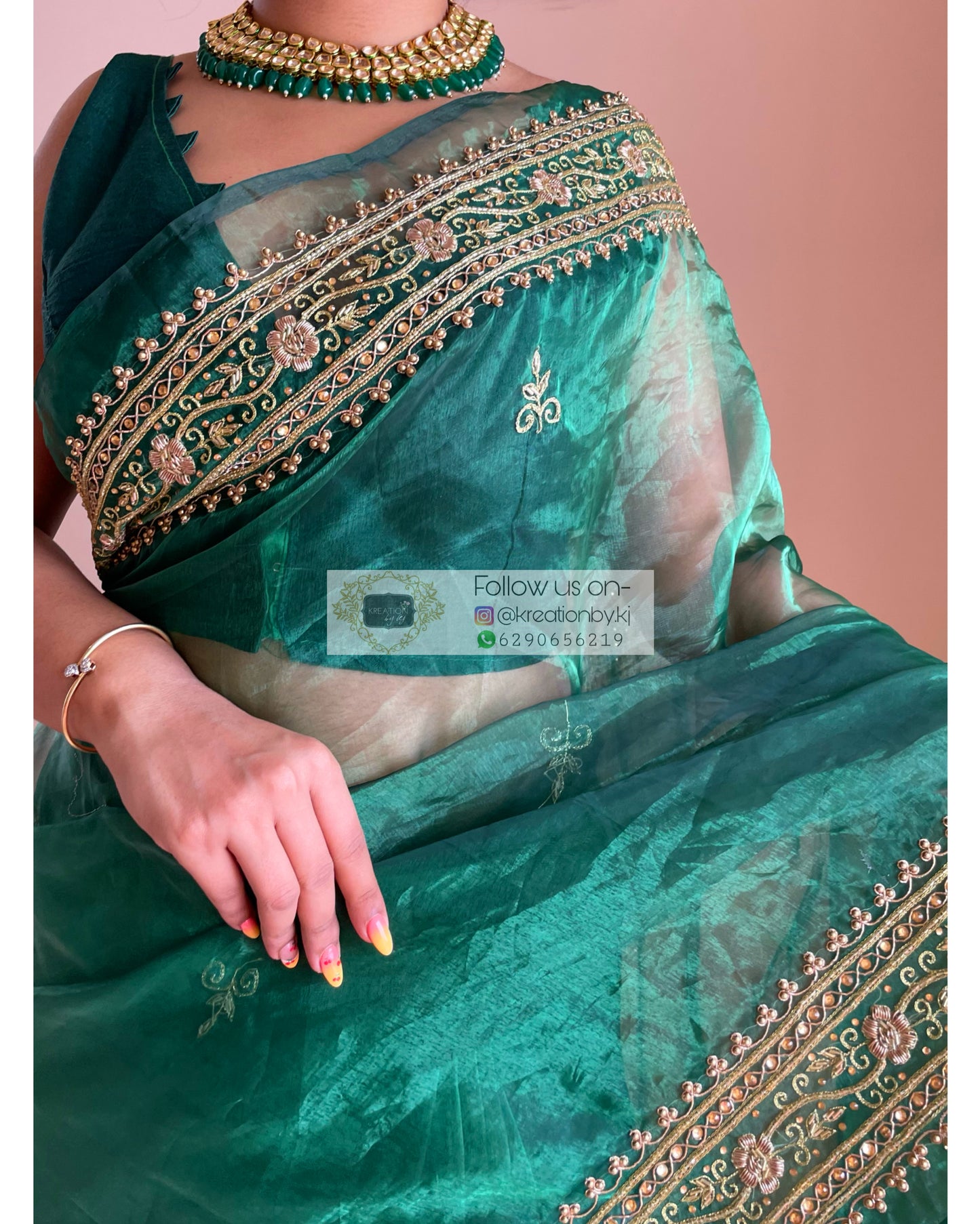 Forest Green Zarina Saree - kreationbykj