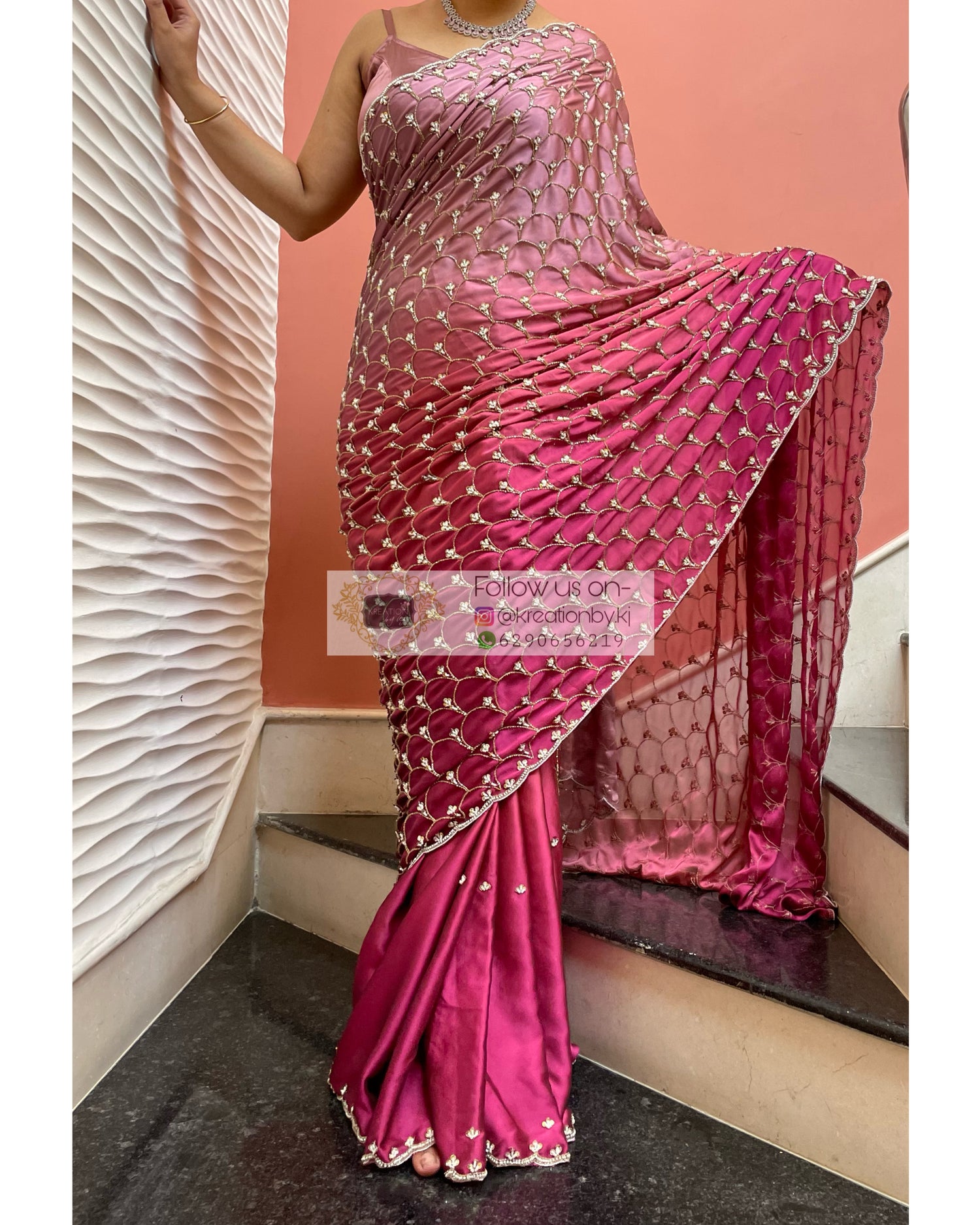 Ombré Cutdana Mehraab Jaal Saree - kreationbykj