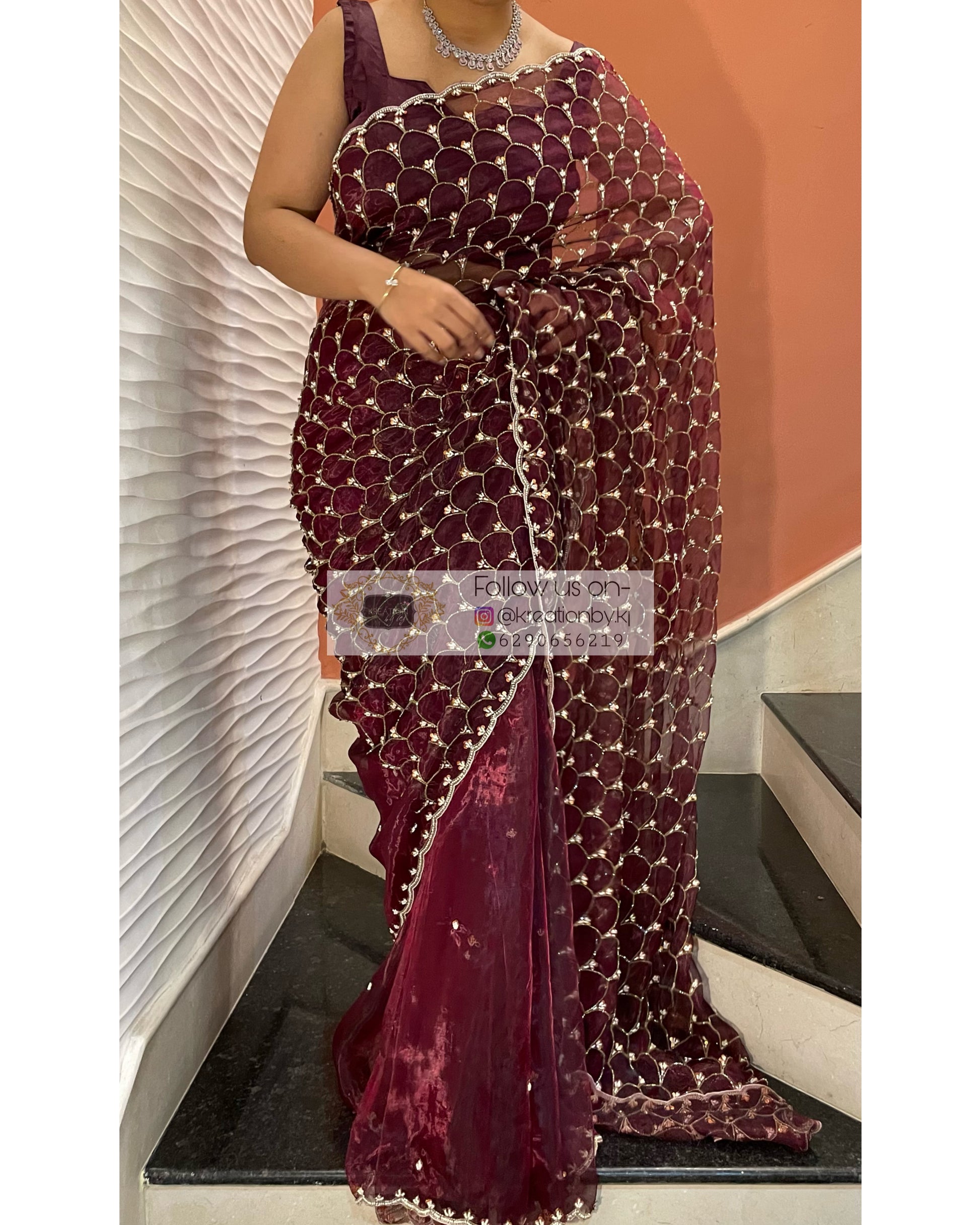 Wine Glass Tissue Mehraab Saree - kreationbykj