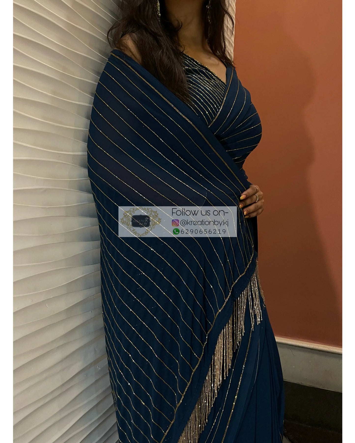 Midnight Blue Noorani Georgette Saree