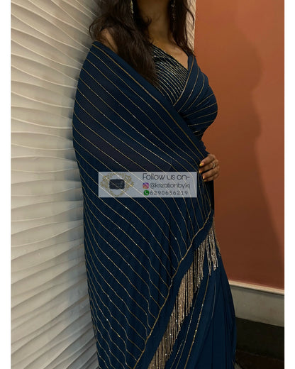 Midnight Blue Noorani Georgette Saree