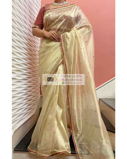 Swarna Beige Tissue Saree - kreationbykj