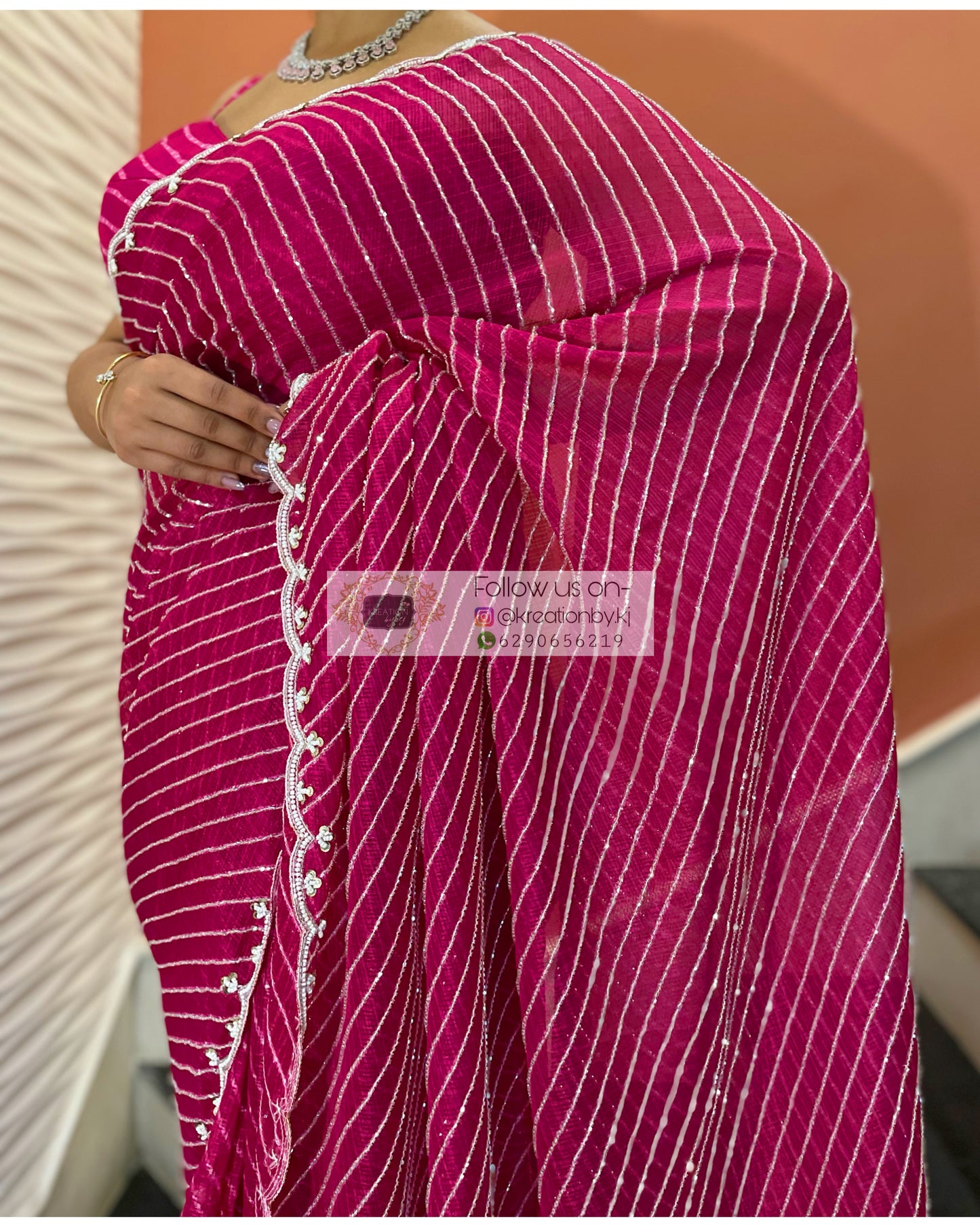 Gulaabi Leher Cutdana Saree - kreationbykj