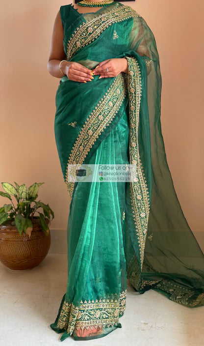 Forest Green Zarina Saree - kreationbykj