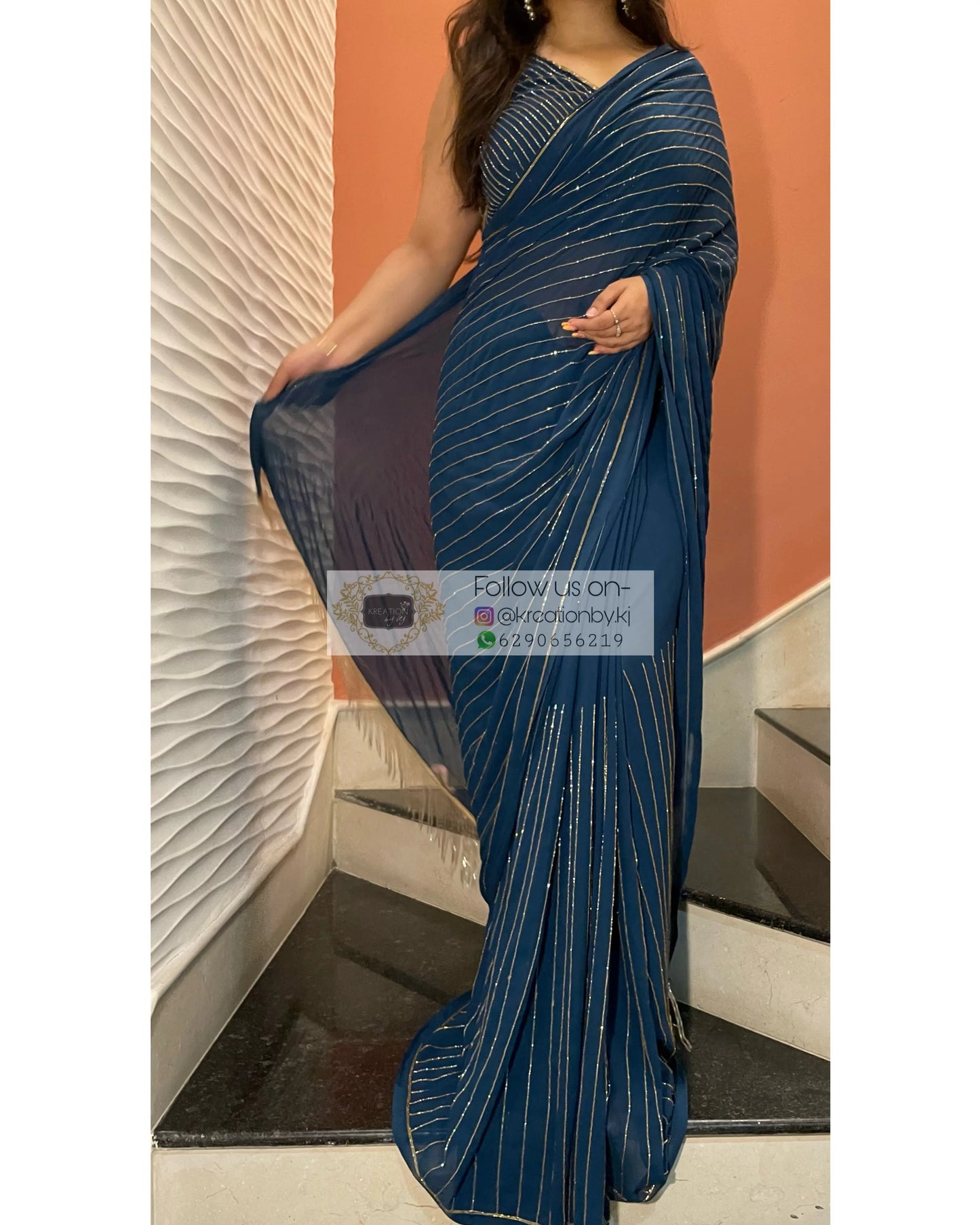 Midnight Blue Noorani Georgette Saree