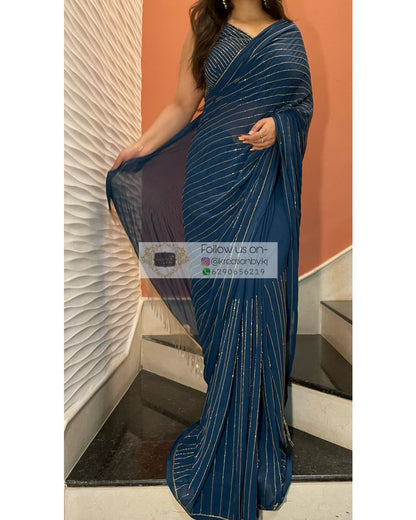 Midnight Blue Noorani Georgette Saree