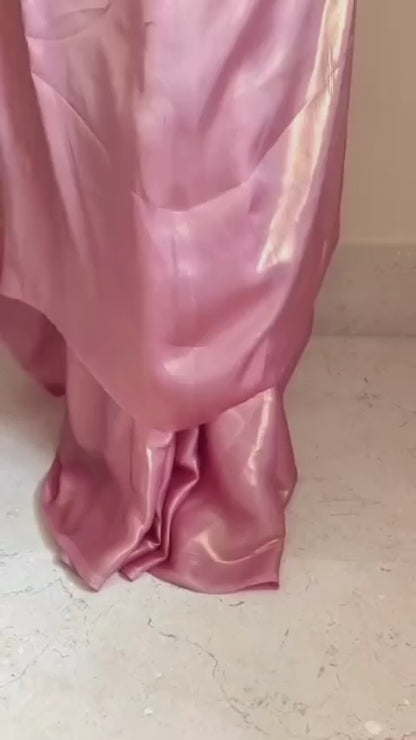 Onion Pink Shimmer Satin Saree