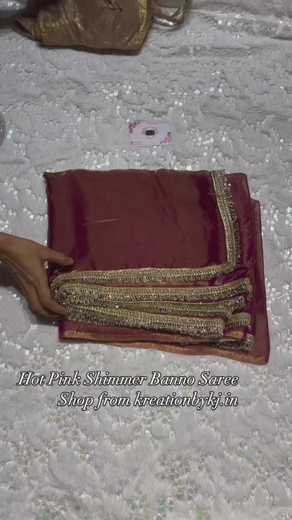 Hot Pink Shimmer Banno Saree