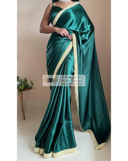 Emerald Green Mother Of Pearl Saree - kreationbykj