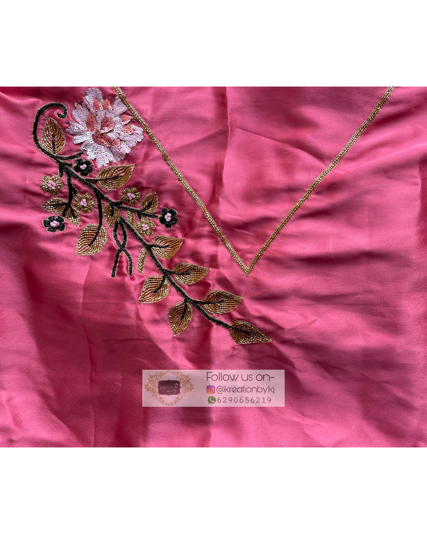 Pink Glass Tissue Saree With Handembroidered Floral Motifs - kreationbykj