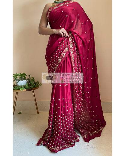 Maroon Crepe Silk Badan pe Sitare - kreationbykj