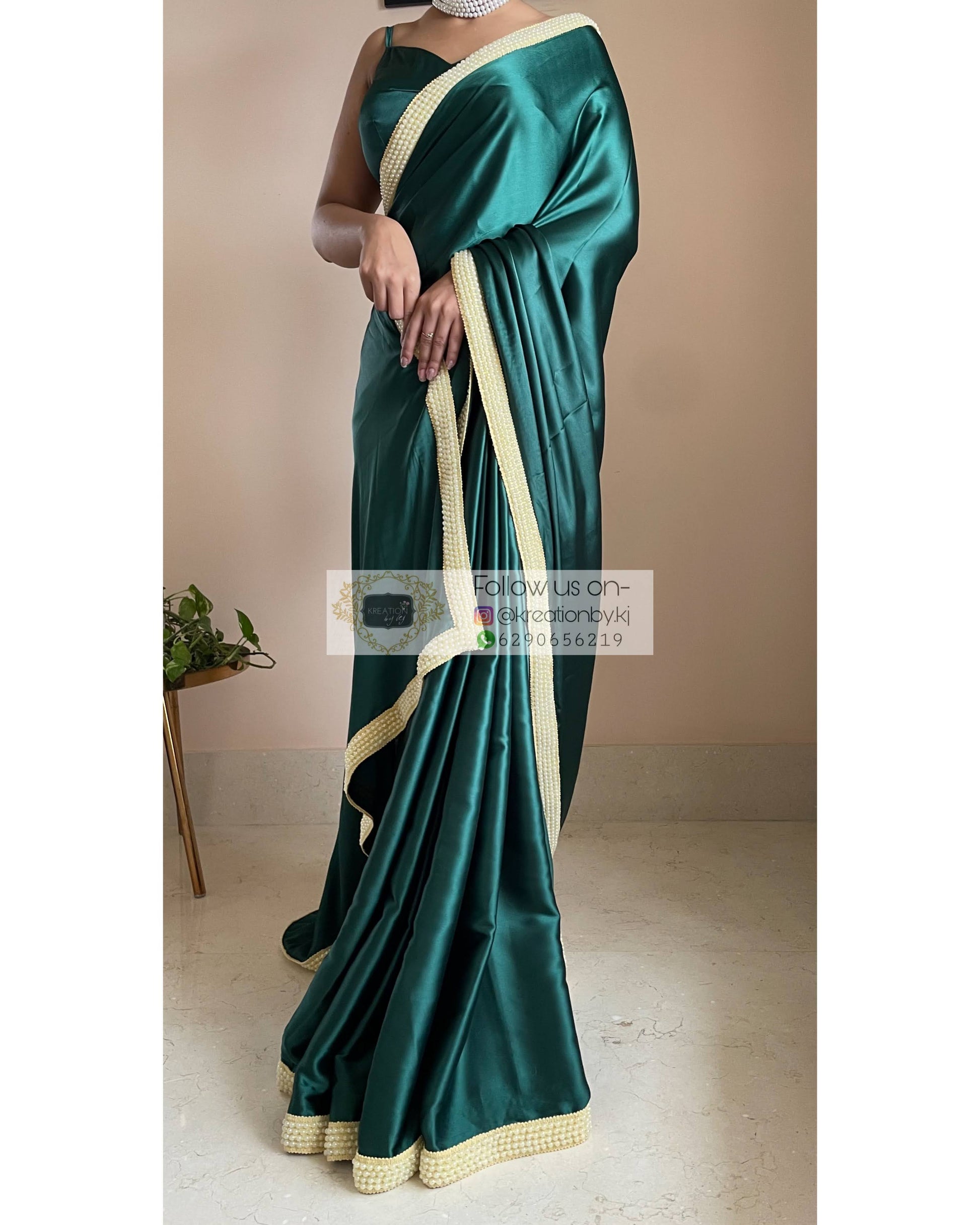 Emerald Green Mother Of Pearl Saree - kreationbykj