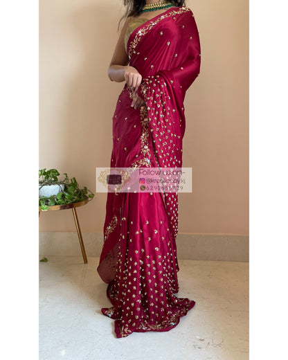 Maroon Crepe Silk Badan pe Sitare - kreationbykj