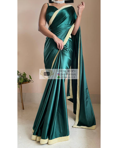 Emerald Green Mother Of Pearl Saree - kreationbykj