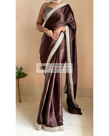 Brown Mother Of Pearl Saree - kreationbykj