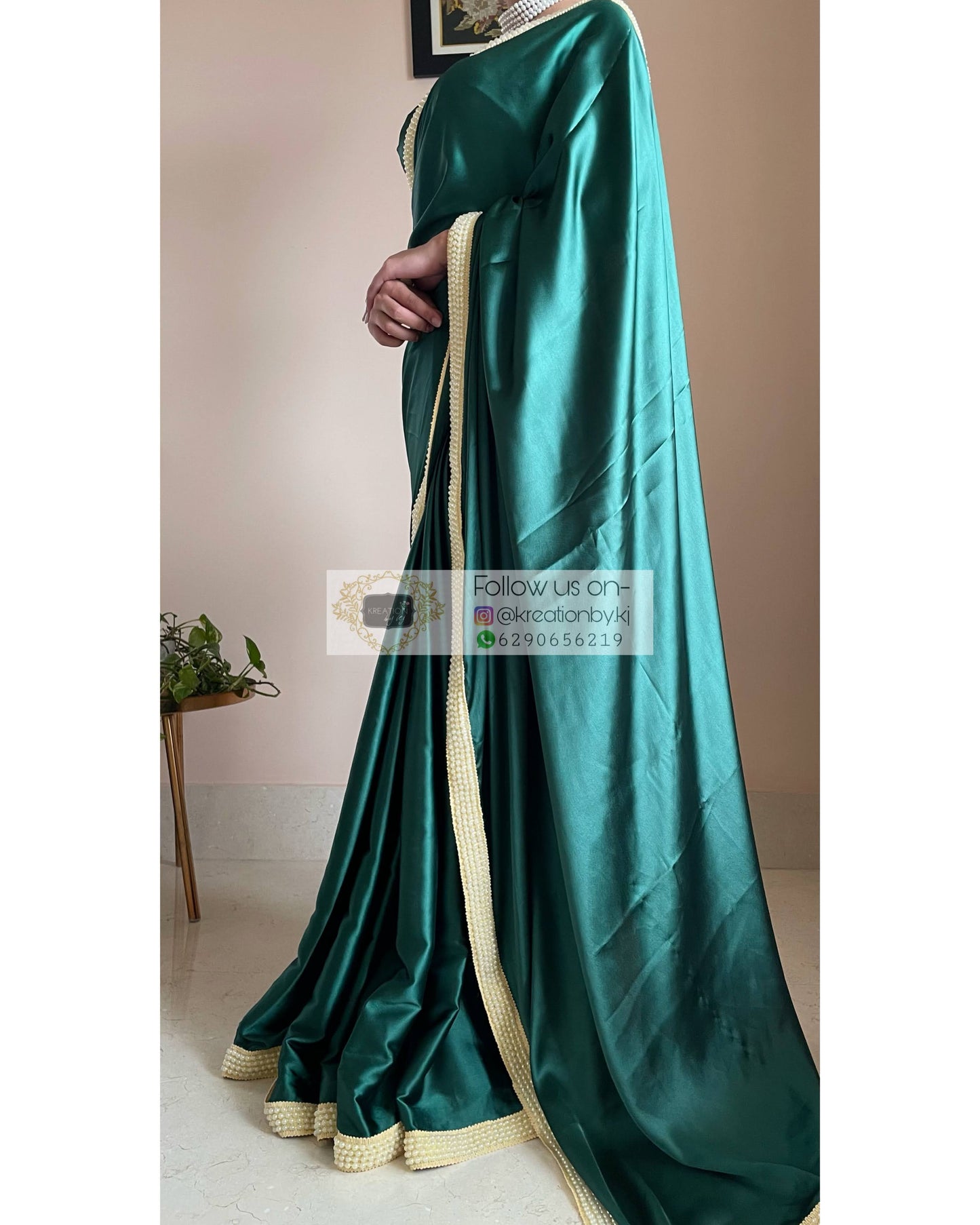 Emerald Green Mother Of Pearl Saree - kreationbykj