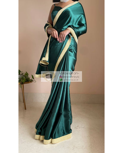 Emerald Green Mother Of Pearl Saree - kreationbykj