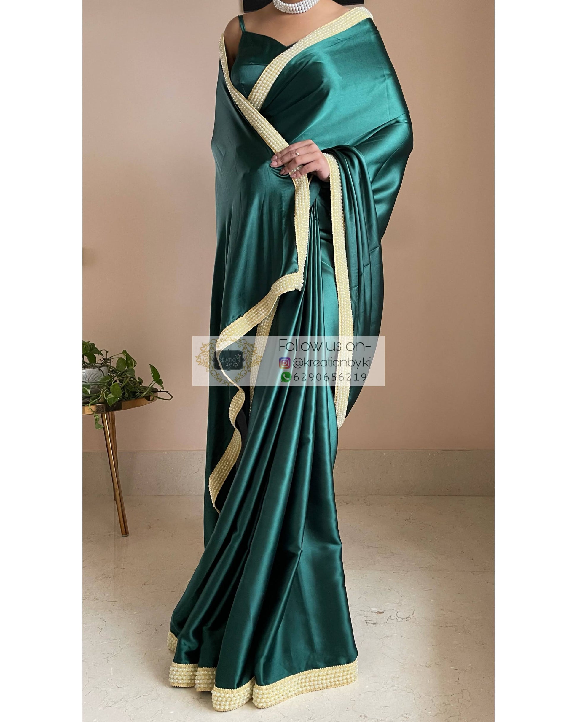 Emerald Green Mother Of Pearl Saree - kreationbykj