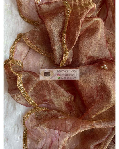 Zari Tissue Dupatta With Scallops - kreationbykj