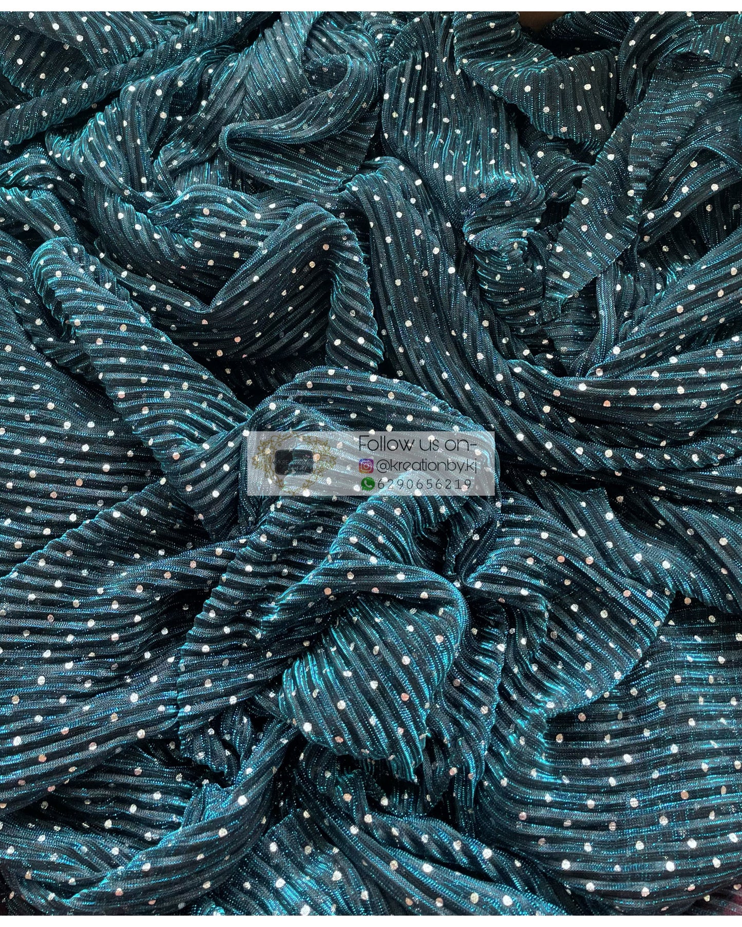 Blue Pleated Shimmer Net Saree - kreationbykj